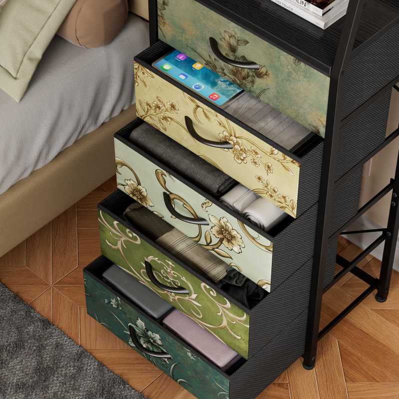 COAHAHA 5-Drawer Vintage Floral Dresser - Stylish Storage
